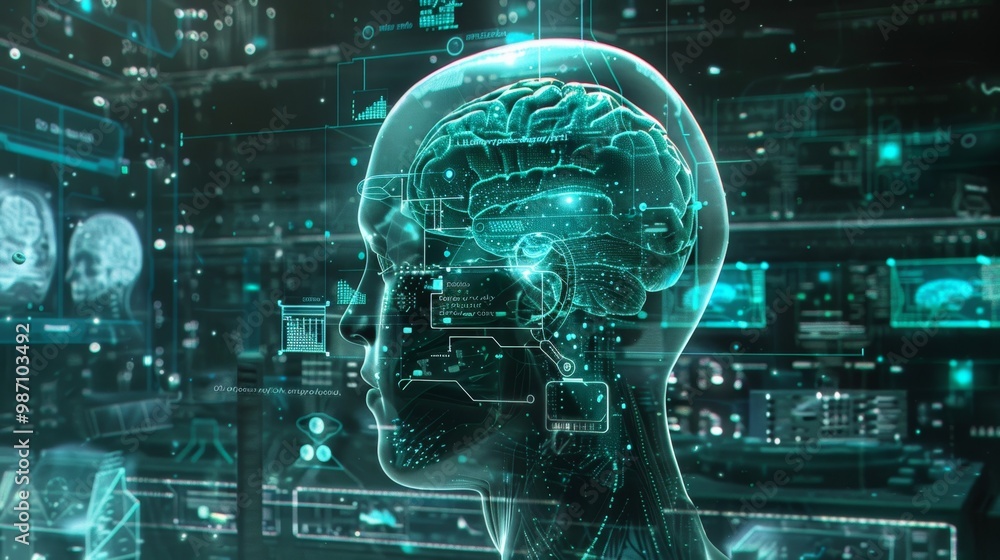 Futuristic Brain Technology Digital Concept with Data and Intelligence Futuristic Brain Technology Digital Concept with Data and Intelligence