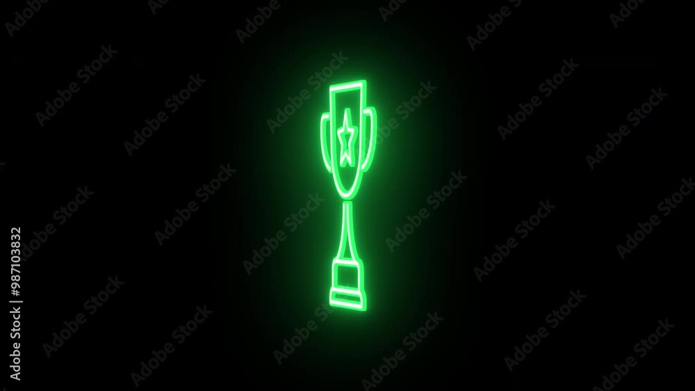Neon reward cup animation, rotation around vertical axis. Glowing neon 3D prize cup icon, looped spin. Award, sport trophy, winner, game reward and achievement, victory. Green, golden, orange colors Neon reward cup animation, rotation around vertical axis. Glowing neon 3D prize cup icon, looped spin. Award, sport trophy, winner, game reward and achievement, victory. Green, golden, orange colors