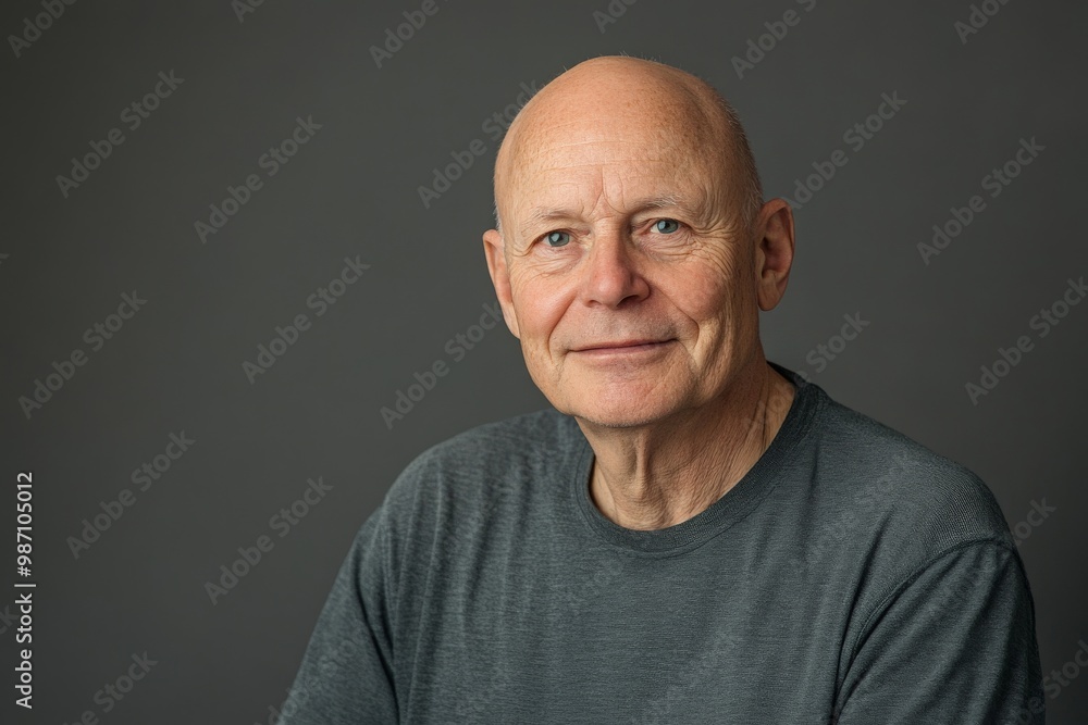 Portrait of a confident mature man in a grey shirt against a dark background Portrait of a confident mature man in a grey shirt against a dark background