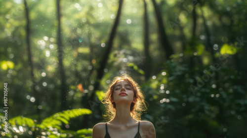 Portrait of a woman standing relax in a forest.