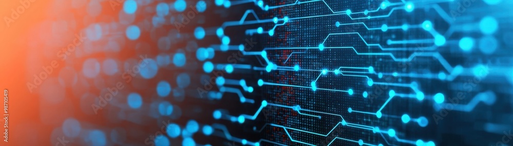 Obraz premium Abstract digital background featuring blue circuits and patterns, ideal for technology, data, and innovation themes.