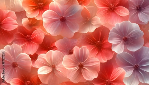 A Close-Up View of Delicate Pink and Red Flowers with Textured Petals