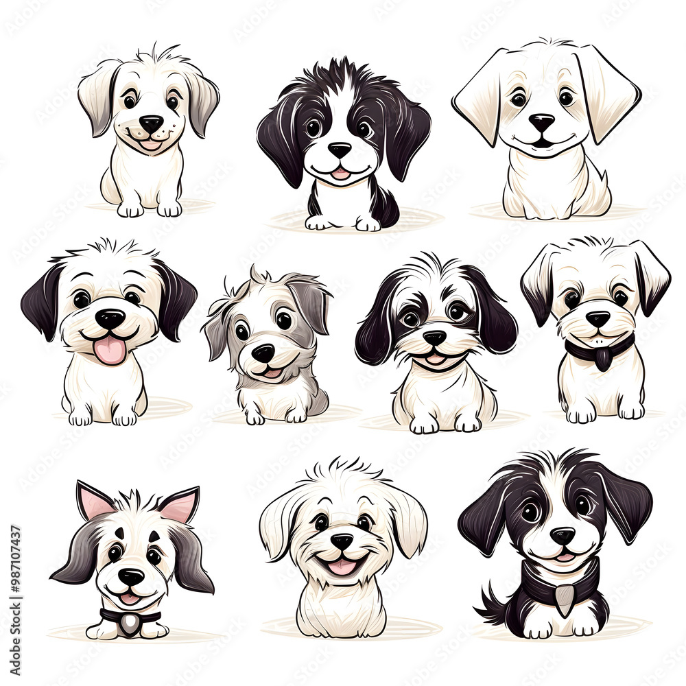 Set of line drawings of dogs on a white background. Set of line drawings of dogs on a white background.