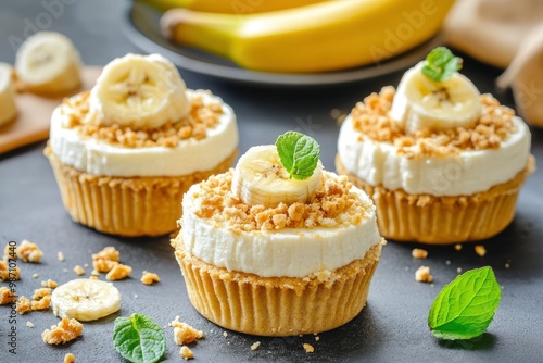 Breakfast. Delicious cheesecakes with ripe banana, ai