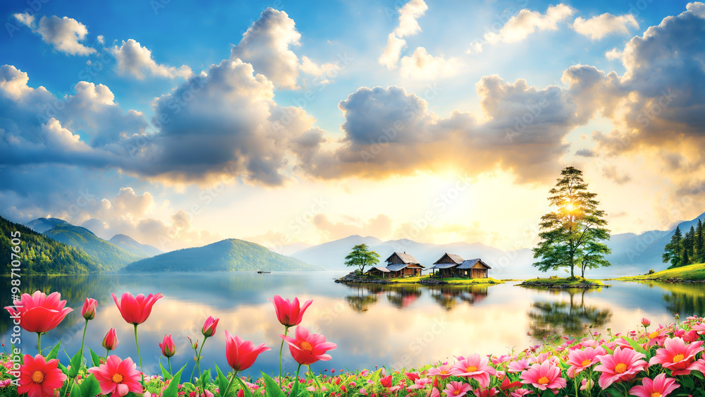 Fototapeta premium Painting of Landscape Flowers