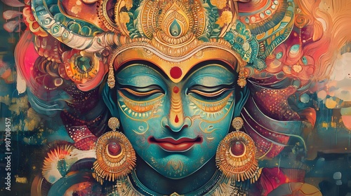 Wallpaper Mural Vibrant and Intricate Hindu Temple Painting of Lord Brahma Showcasing Rich Indian Culture and Torontodigital.ca