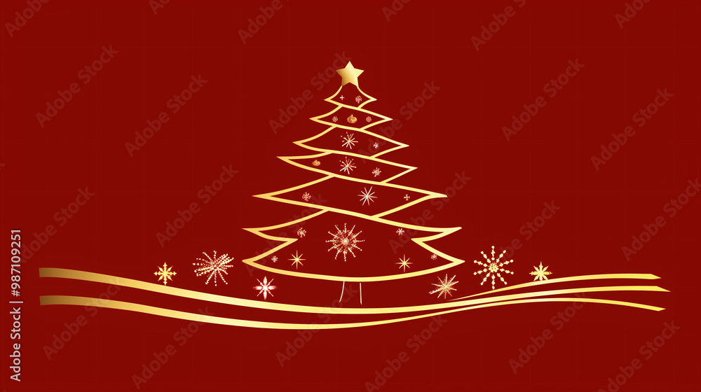 Abstract Christmas tree with light trails on red background Abstract Christmas tree with light trails on red background
