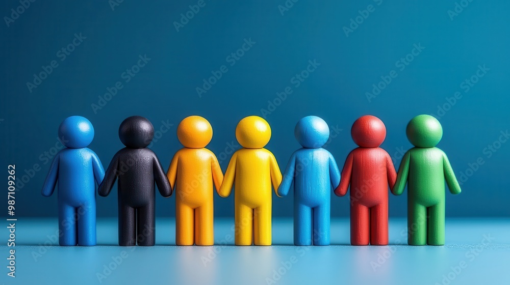 Unity in Diversity - Minimalist Human Figures Connected by Line with Copy Space for Text Unity in Diversity - Minimalist Human Figures Connected by Line with Copy Space for Text