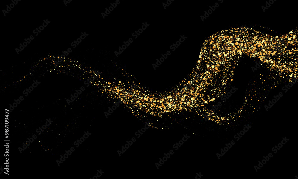 Scattered golden particles on dark background. Holiday background or design element. New Year and Christmas Scattered golden particles on dark background. Holiday background or design element. New Year and Christmas