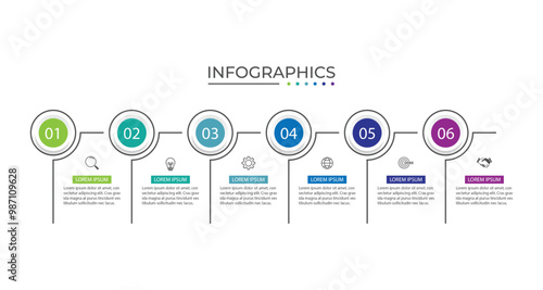 Vector Infographic label design template with icons and 6 options or steps.