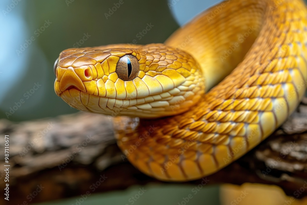 yellow brown snake on a branch , ai