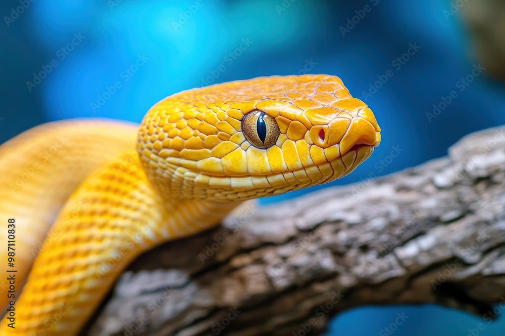Fototapeta premium yellow brown snake on a branch , ai