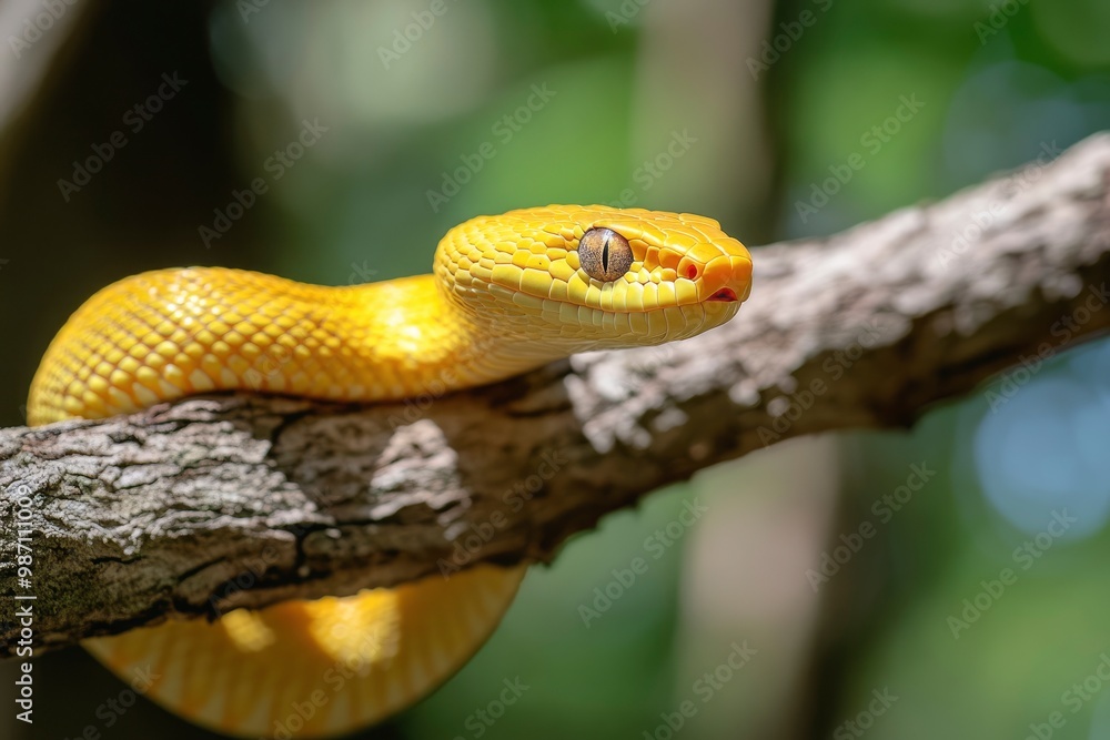 Fototapeta premium yellow brown snake on a branch , ai