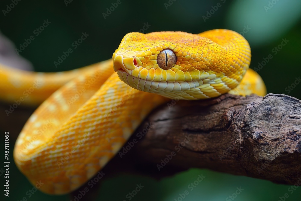 Fototapeta premium yellow brown snake on a branch , ai