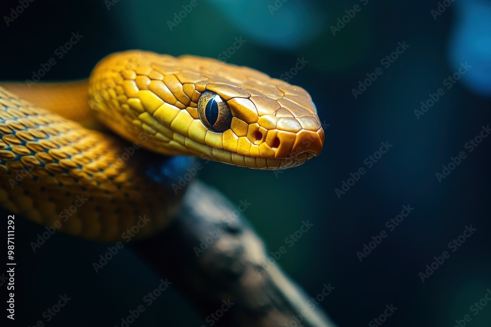 Fototapeta premium yellow brown snake on a branch , ai