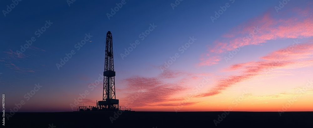 Naklejka premium The Oil Rig at Sunset