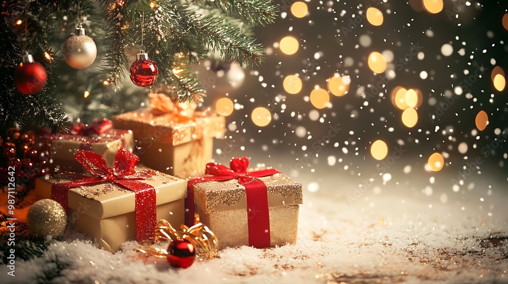 Christmas Gift Boxes Under Tree with Space for Greetings Christmas Gift Boxes Under Tree with Space for Greetings