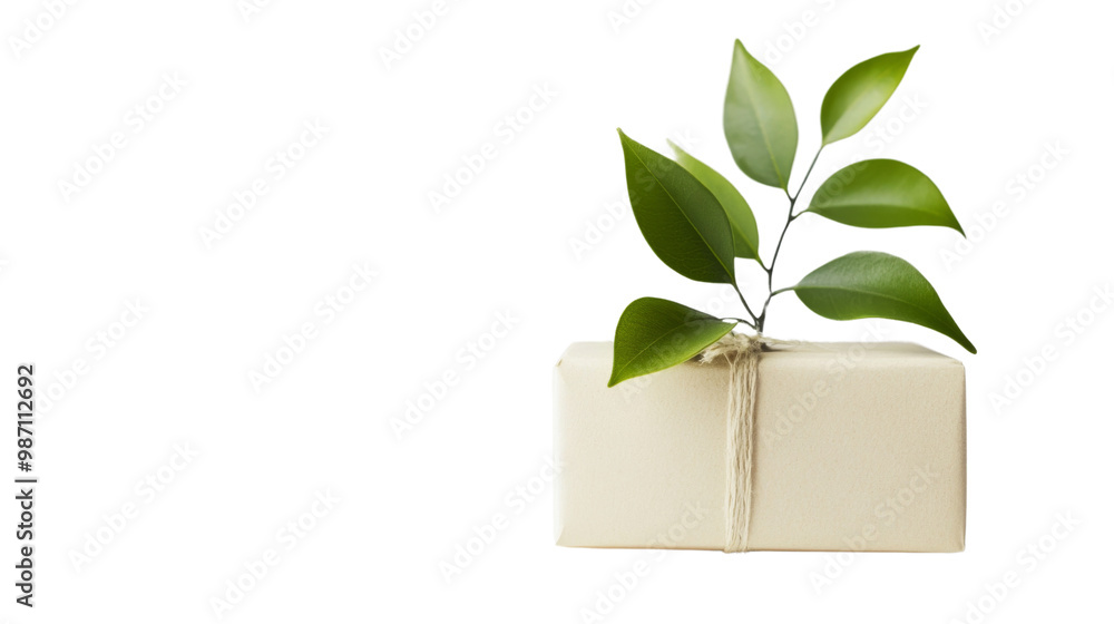 A white box with a green leaf on top. isolated on transparent background, PNG file A white box with a green leaf on top. isolated on transparent background, PNG file