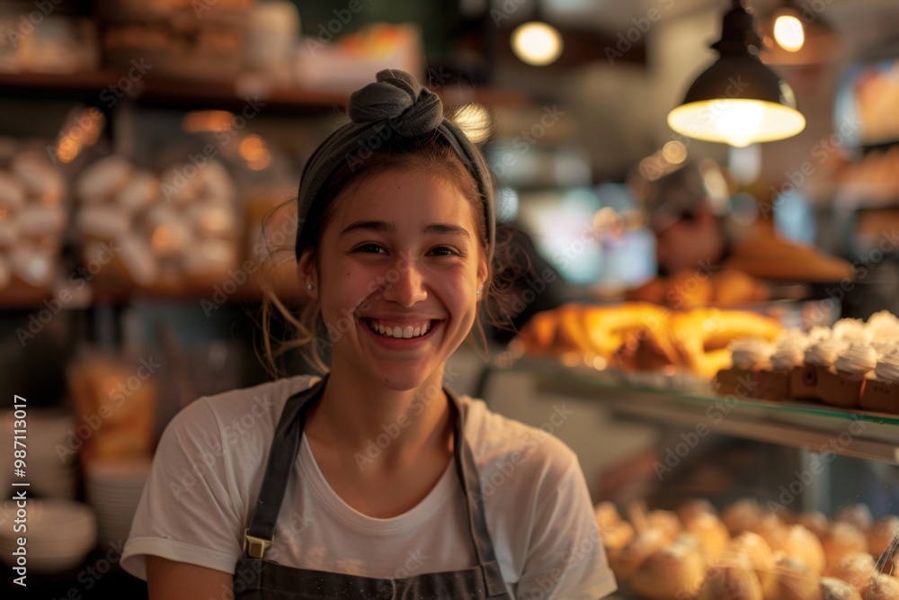 Portrait of a smiling happy female pastry shop owner Portrait of a smiling happy female pastry shop owner