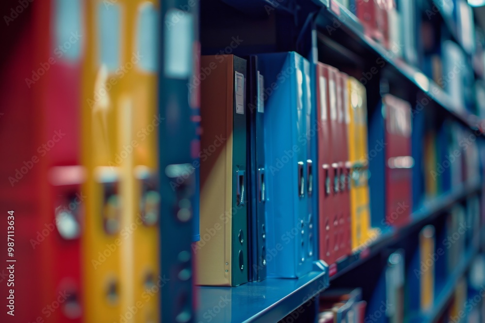 Blurred office shelves with binders and files Blurred office shelves with binders and files