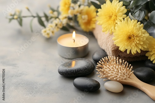 spa still life with candles and flowers