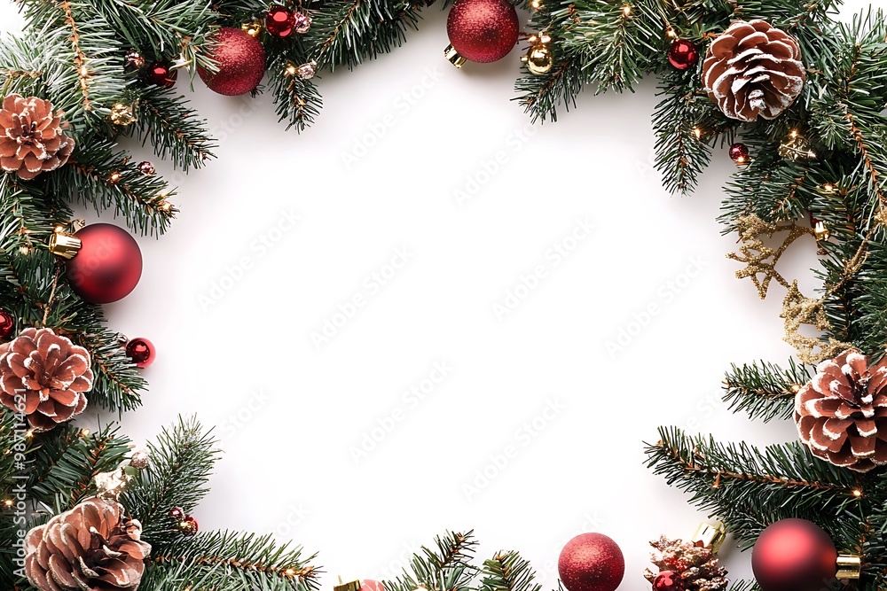 christmas frame with fir branches and cones christmas frame with fir branches and cones