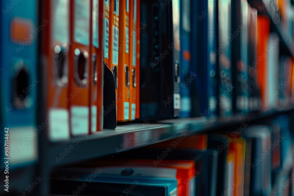Blurred office shelves with binders and files Blurred office shelves with binders and files