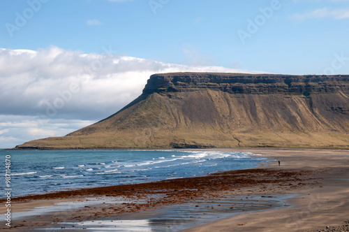 Grundarfjorour Iceland, view along beach to headland