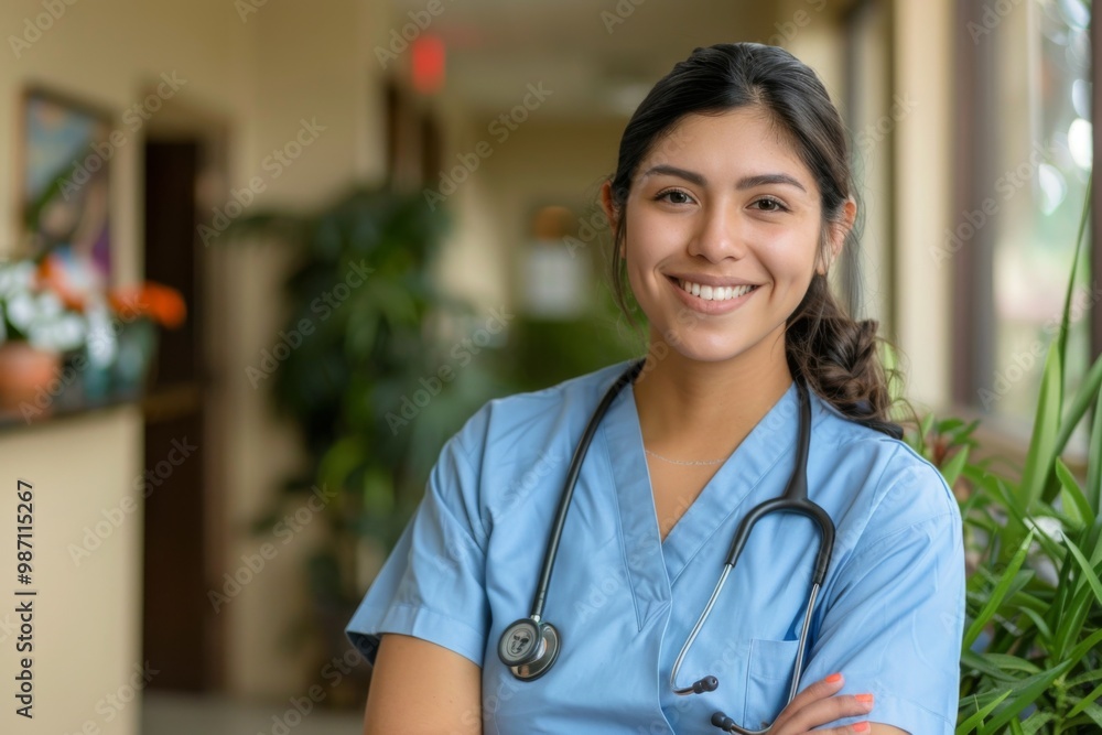 Portrait of a young nurse in scrubs at hospital Portrait of a young nurse in scrubs at hospital