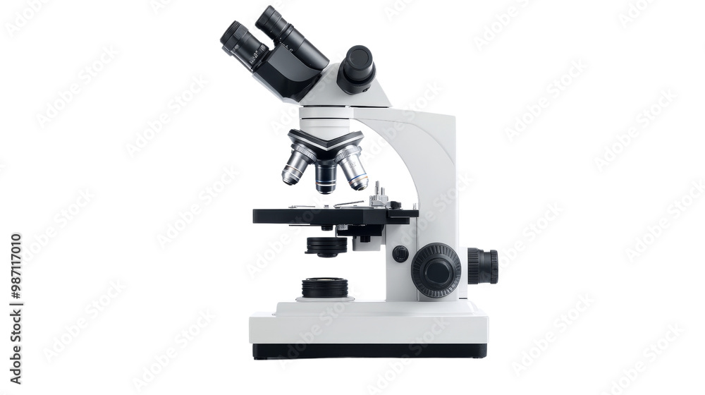 A microscope with a black and white lens. isolated on transparent background, PNG file A microscope with a black and white lens. isolated on transparent background, PNG file