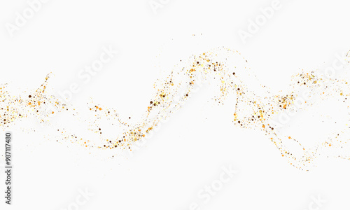 Scattered golden particles on white background. Holiday background or design element. New Year and Christmas