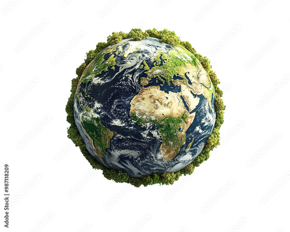 Earth surrounded by lush greenery, isolated on a white background. Earth surrounded by lush greenery, isolated on a white background.