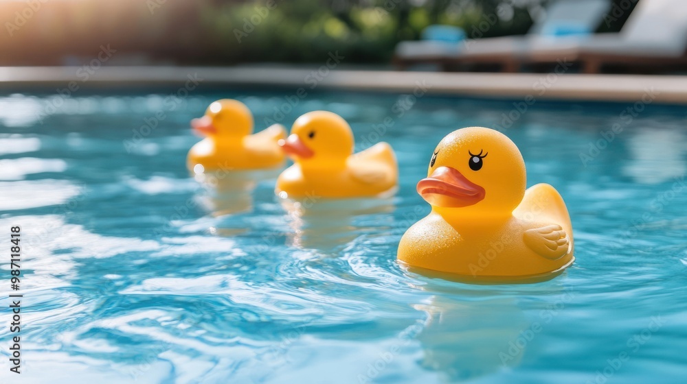 Rubber Ducks Floating in Swimming Pool Rubber Ducks Floating in Swimming Pool