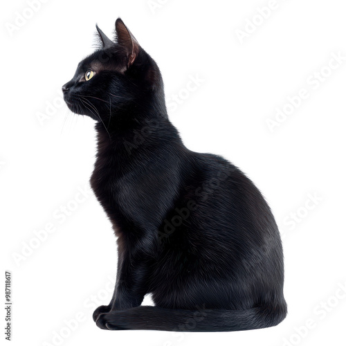 black cat side view isolate on transparent background