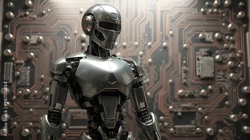 Futuristic Robot Design Against Circuit Background Futuristic Robot Design Against Circuit Background