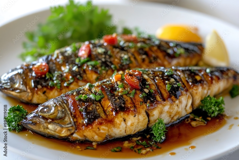 teriyaki grilled mackerel fish steak , ai teriyaki grilled mackerel fish steak , ai