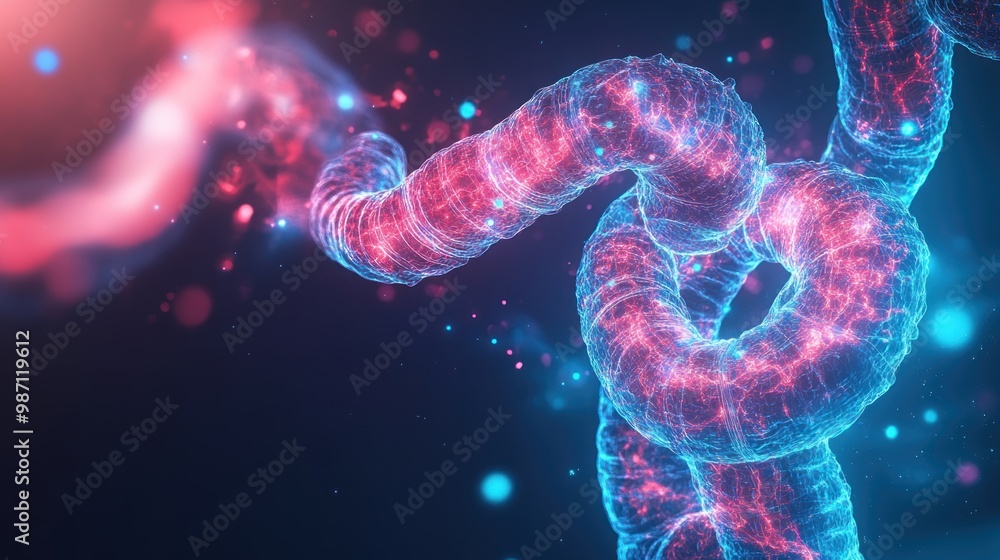 Human intestines on blue background. X-ray hologram Human intestines on blue background. X-ray hologram
