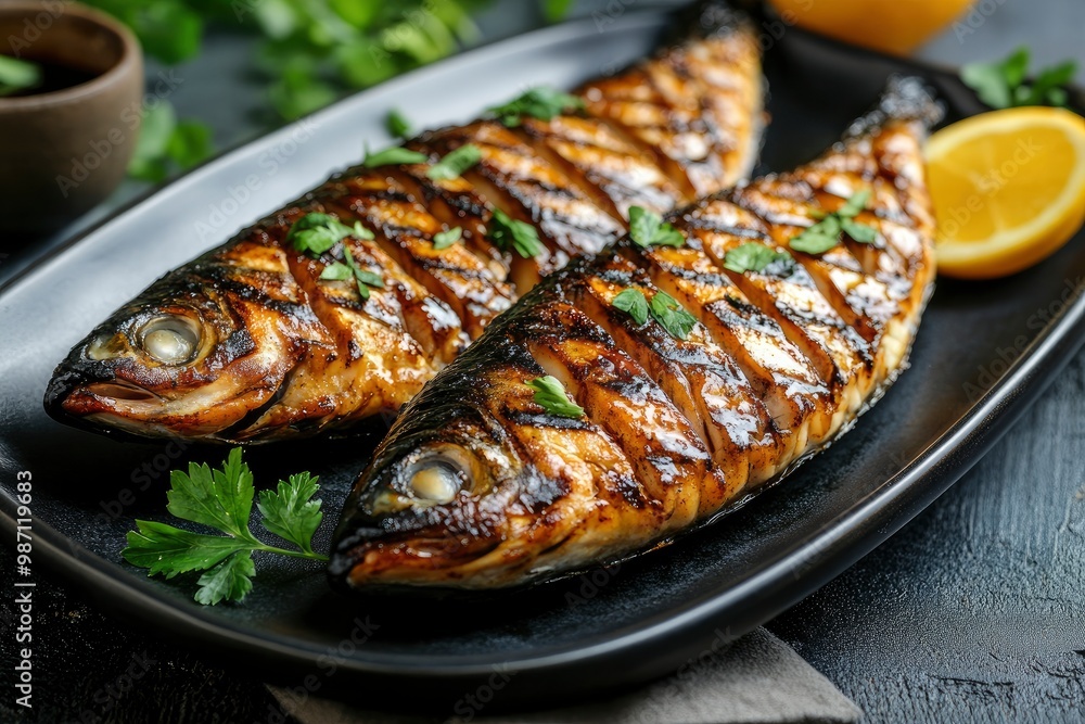 teriyaki grilled mackerel fish steak , ai teriyaki grilled mackerel fish steak , ai