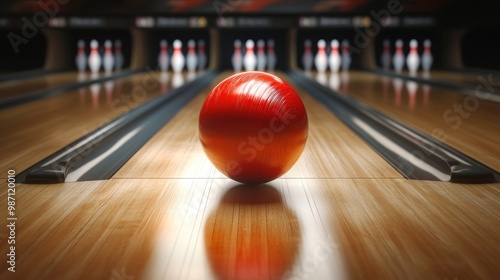 Red Bowling Ball on a Lane