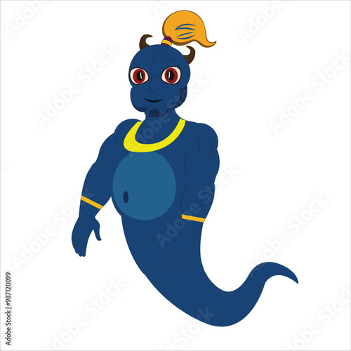cartoon blue  genie vector illustration 2d
