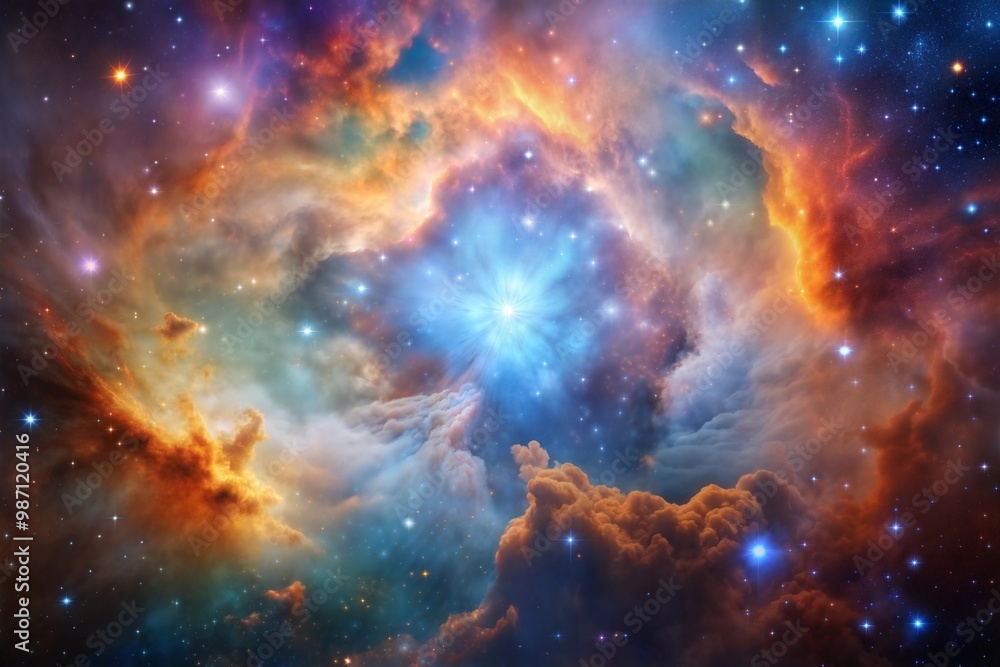 Fototapeta premium Vibrant nebula with bright stars in vast space