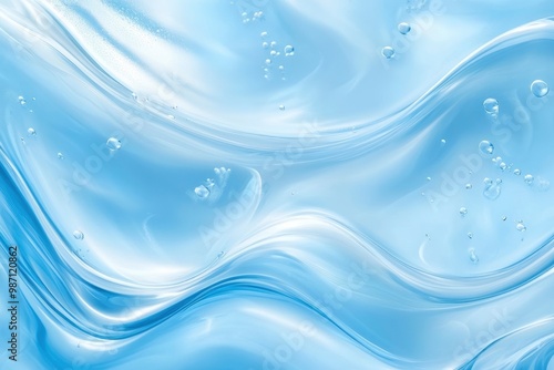 Transparent blue and white gradient Gel background or pattern with light blue lights. Gel blue background Virus protection or facial moisturizing cosmetics concept. Long banner, ai