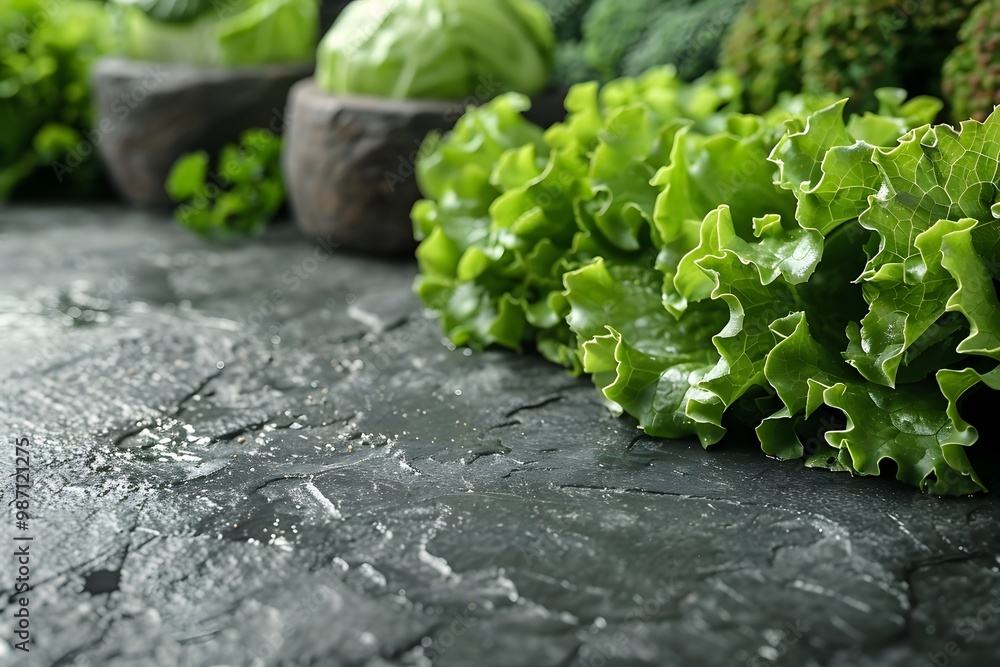 Fresh Green Vegetables on Stone Surface - Perfect for Healthy Eating and Organic Food Concepts Fresh Green Vegetables on Stone Surface - Perfect for Healthy Eating and Organic Food Concepts