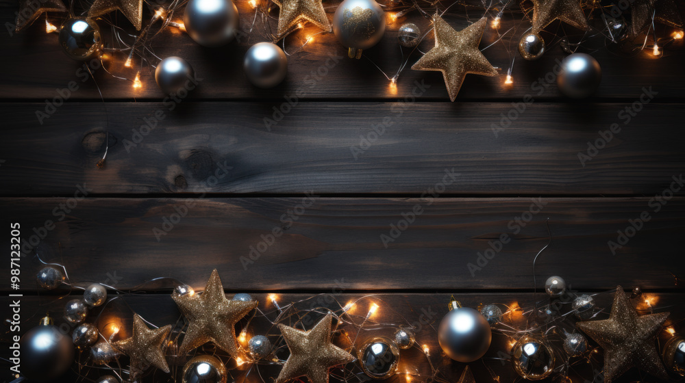 Naklejka premium Christmas crafted decoration on wooden background.