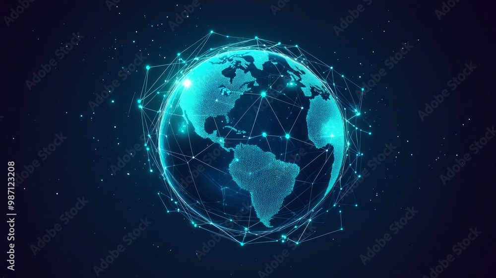 A logo illustrating a glowing globe with a network of interconnected knowledge points, lime color light and dark blue background, AI Generative A logo illustrating a glowing globe with a network of interconnected knowledge points, lime color light and dark blue background, AI Generative