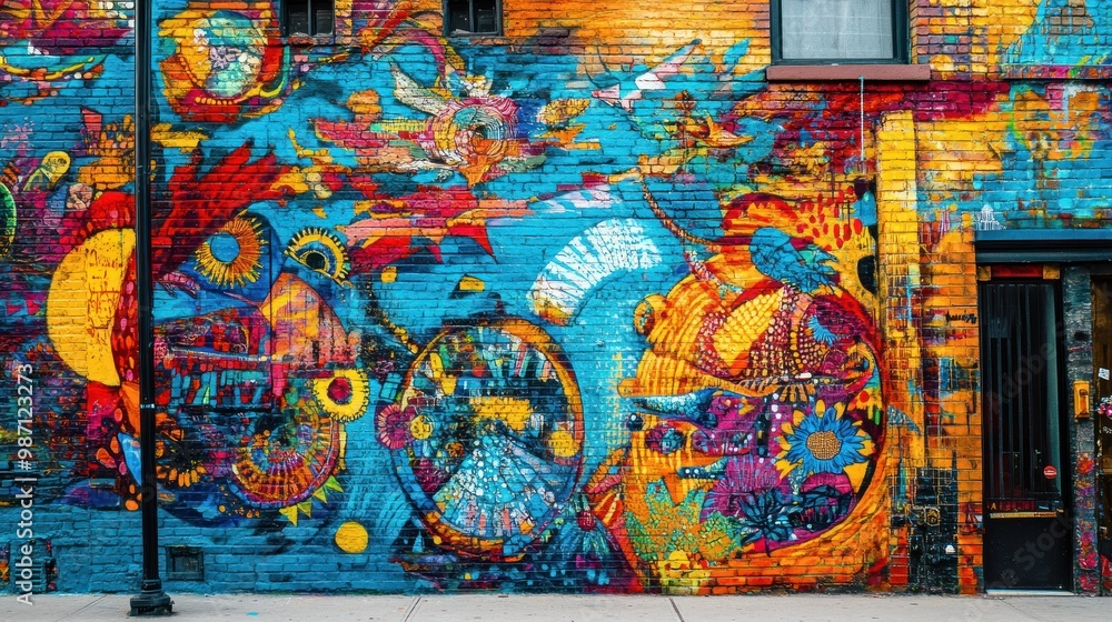 Naklejka premium Vibrant Street Art on Brick Wall