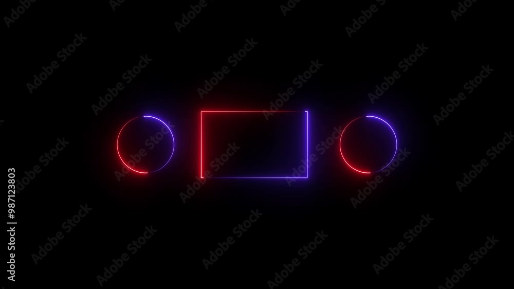 Red and blue color Rectangle and circle shape blank area colorful neon animation on black background. Neon frame animation, circle and rectangle neon lighting frame. Red and blue color Rectangle and circle shape blank area colorful neon animation on black background. Neon frame animation, circle and rectangle neon lighting frame.