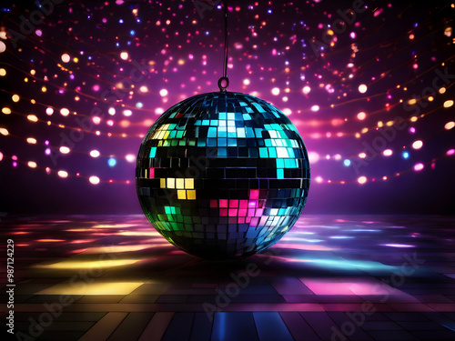 disco ball with disco lights,Ai generated  photo