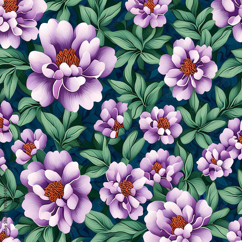 Seamless floral pattern, Illustration of flowers, stumpwork embroidery style Seamless floral pattern, Illustration of flowers, stumpwork embroidery style