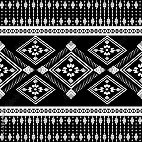 Black and white abstract geometric ethnic pattern western, american indian onrental africa. for carpet,wallpaper,clothing,wrapping,batik,fabric,tile, backdrop,Vector illustration. embroidery style